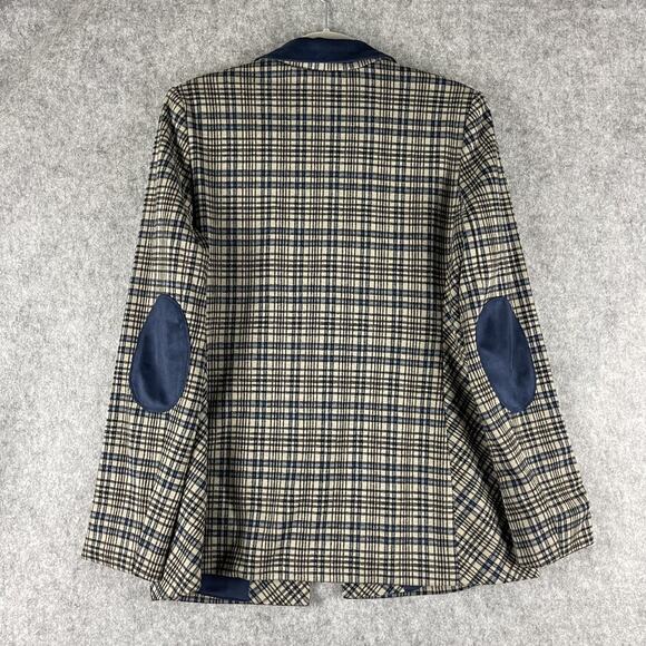 Susan Graver Tailored Jacquard Knit Blazer Women Medium Plaid Elbow Patch Career - Picture 13 of 16